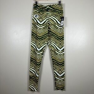 Zubaz Women's Small Leggings Green Yellow Zebra Print NFL Green Bay Packers NEW